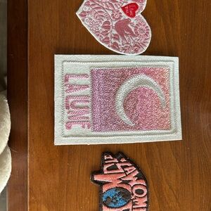 Pink and White Embroidered Patches Set